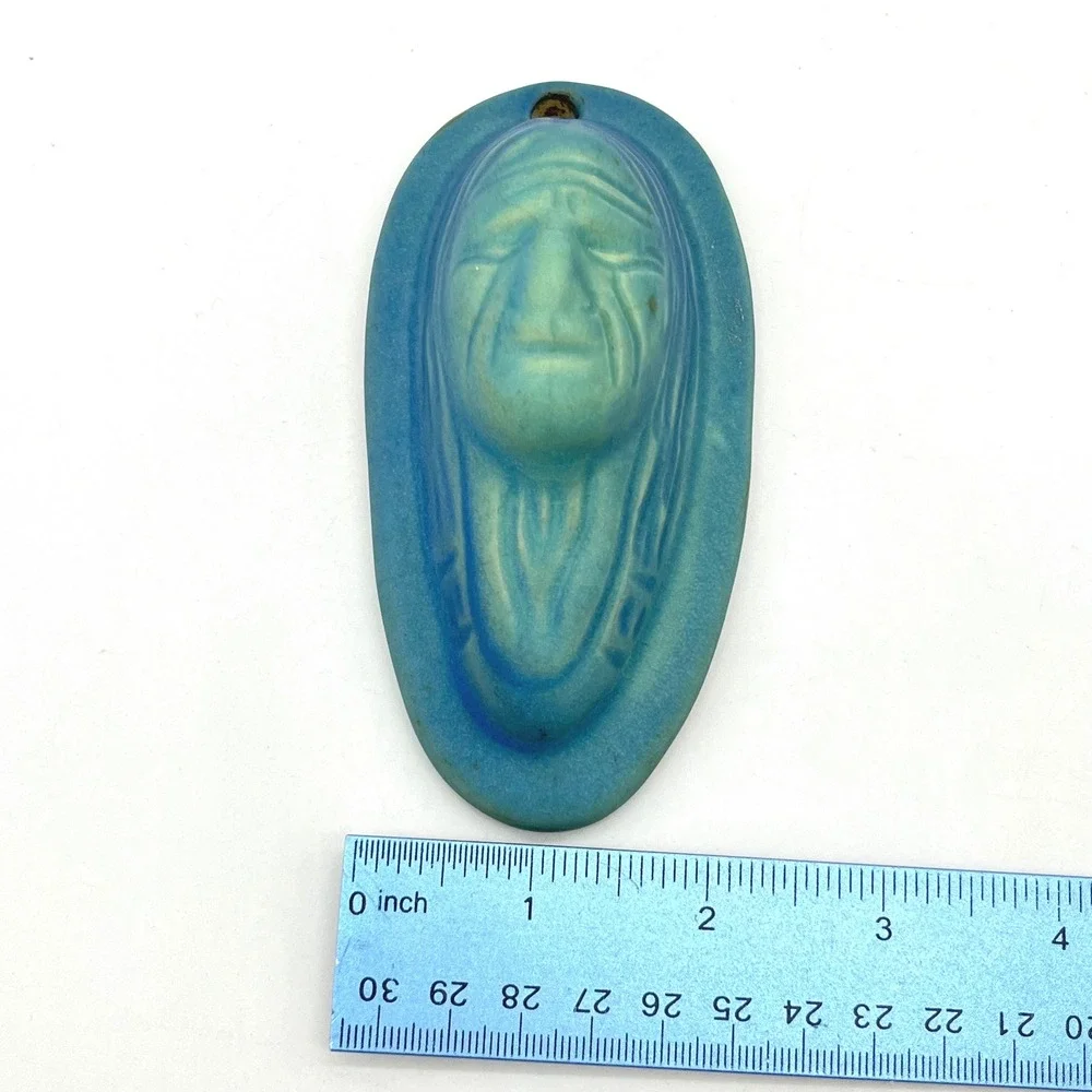 Van Briggle Pottery Spirit Face Hanging Plaque Blue Matte Glaze Colorado Springs